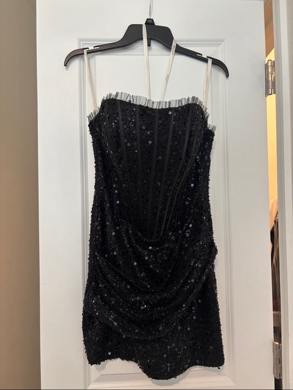 Black Sequin Strapless Mini Dress